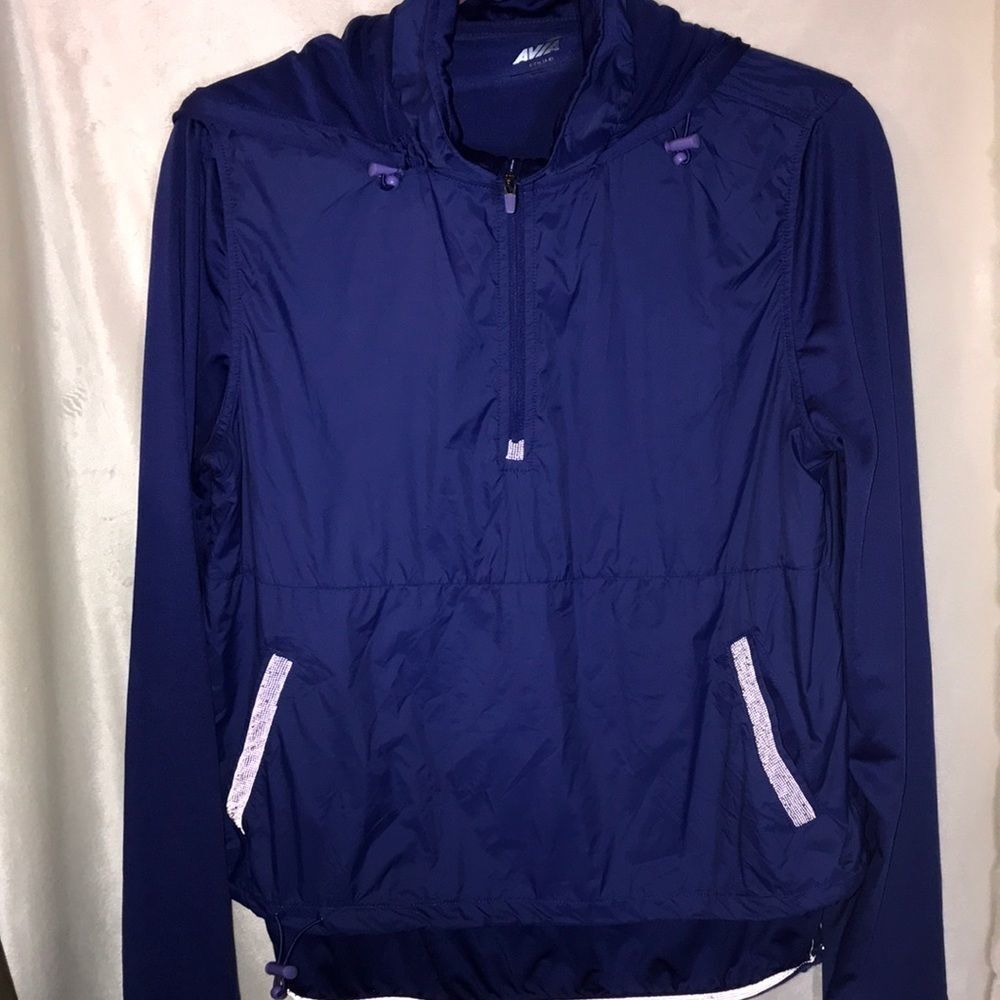 Avia Women's Quarter Zip Hooded‎ Toggle Button Windbreaker Blue Jacket Size S